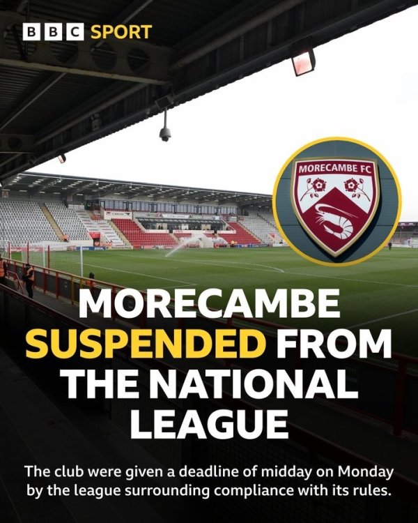 BBC：105年历史的“大虾”莫克姆被立即停赛，最坏服从濒临革职