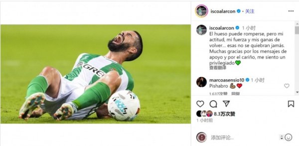 强人！伊斯科谈受伤：骨头可能断裂，但我追念的决心不会动摇