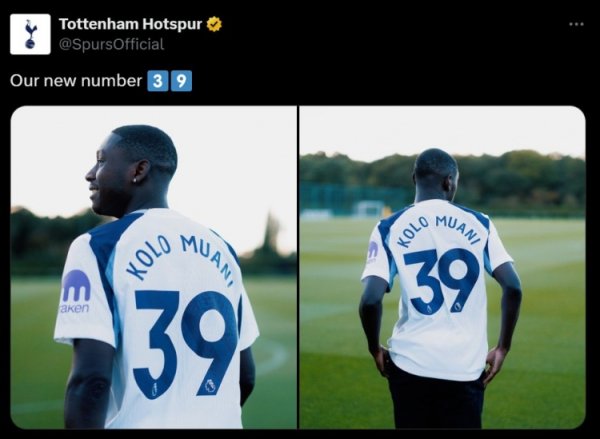 500万欧租出1年！热刺官方：新援中锋穆阿尼将身披39号球衣