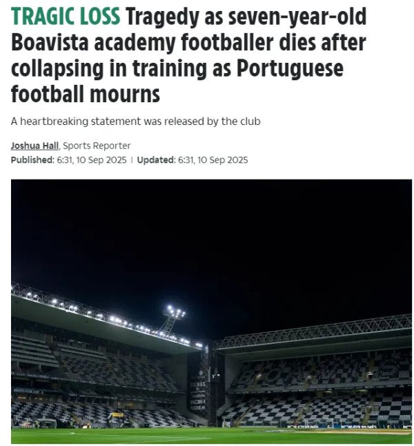 R.I.P.博阿维斯塔一青训小球员纯熟时心肺骤停倒霉死字，年仅7岁