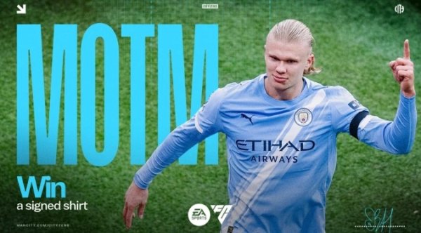 曼城官方：哈兰德当选本轮3-0驯服曼联的队内最好球员