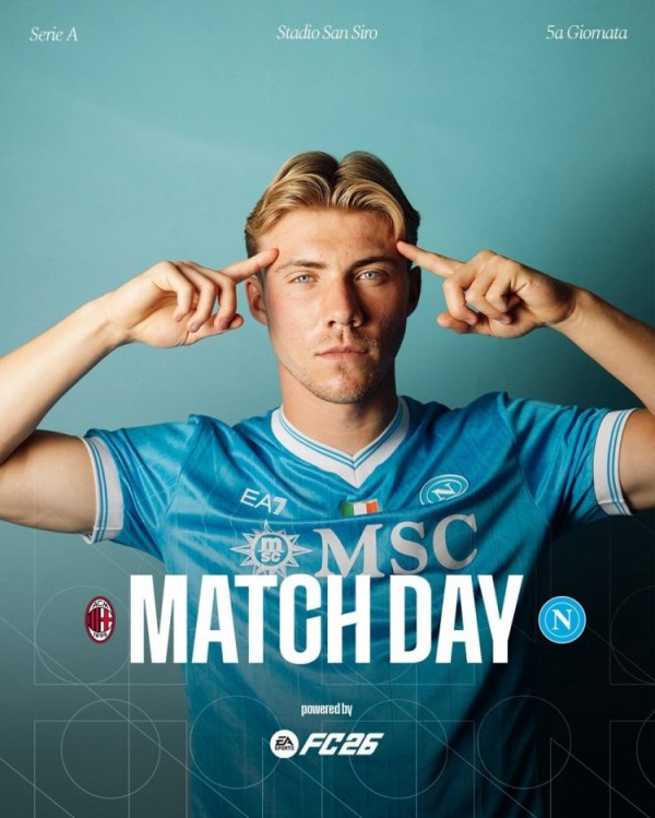 那不勒斯公布客战AC米兰海报，景色回暖的霍伊伦单东说念主入镜