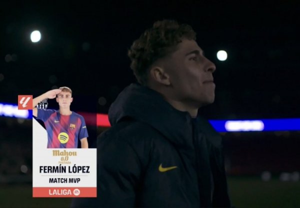 1球1重要传球+3造犯规！官方：费尔明当选巴萨vs毕巴全场MVP