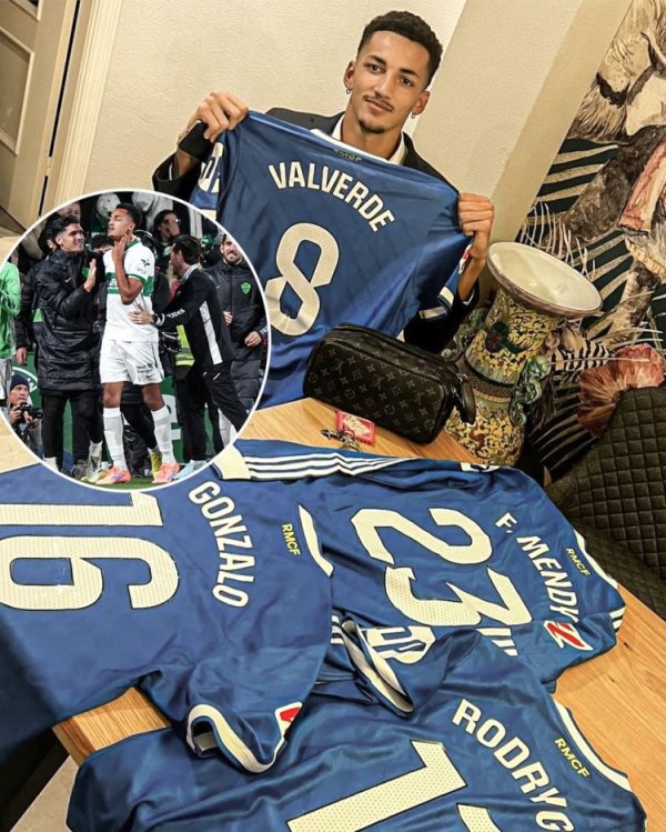 逼平皇马后，阿尔瓦罗汇注了82、贡萨洛、门迪和罗德里戈的球衣