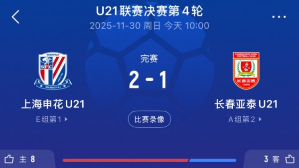 U21联赛申花2-1亚泰，王汉龙头球破门+刘诚宇宇宙波绝杀